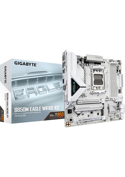 Gıgabyte B850M Eagle WIFI6E Ice LGA1851 Ddr5 7600MHZ(OC) Pcıe 5.0 M.2 Nvme Wifi 6e 2.5gbe Lan Beyaz Matx Anakart