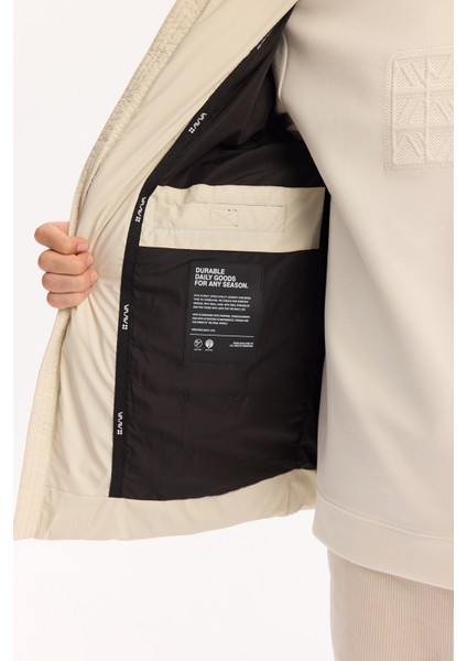 Erkek Ekru Kapüşonlu Rüzgar Geçirmez Şişme Comfort Fit Mont A52Y6054