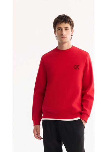 Erkek Kırmızı Bisiklet Yaka Pamuklu Bi-Stretch Basic Regular Fit Sweatshirt A52Y1328