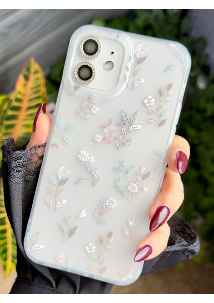 Iphone 12 ve 12 Pro Uyumlu Mat Baskı Fiyonk Pembe Çiçek Parmak Izi Bırakmaz Şeffaf Kılıf