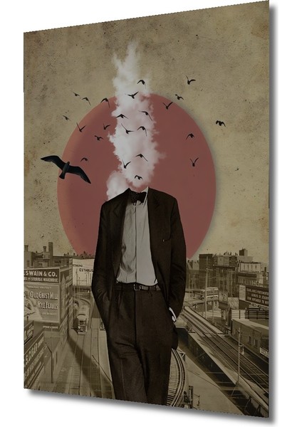 Gızemlı Adam Kuşlu Kolaj Sanat Tablosu Ahşap Dekoratif Tablo Dikdörtgen Tablo modelleri