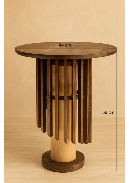 Palermo Yuvarlak Modern Klasik Rustik Retro Vintage Naturel Dekoratif Ahşap Çıtalı Yan Mantar Sehpa fiyatları