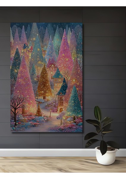 Renkli Orman Yağlı Boya Görünümlü Ahşap Dekoratif Tablo Dikdörtgen Tablo