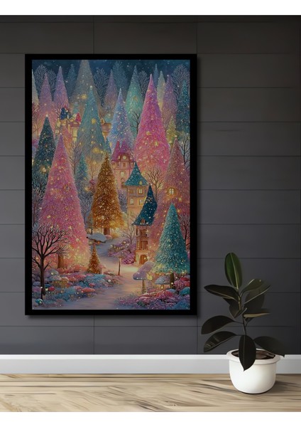 Renkli Orman Yağlı Boya Görünümlü Ahşap Dekoratif Tablo Dikdörtgen Tablo fiyatları