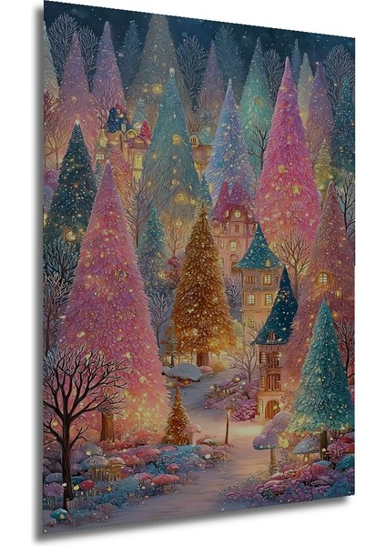 Renkli Orman Yağlı Boya Görünümlü Ahşap Dekoratif Tablo Dikdörtgen Tablo fırsatları