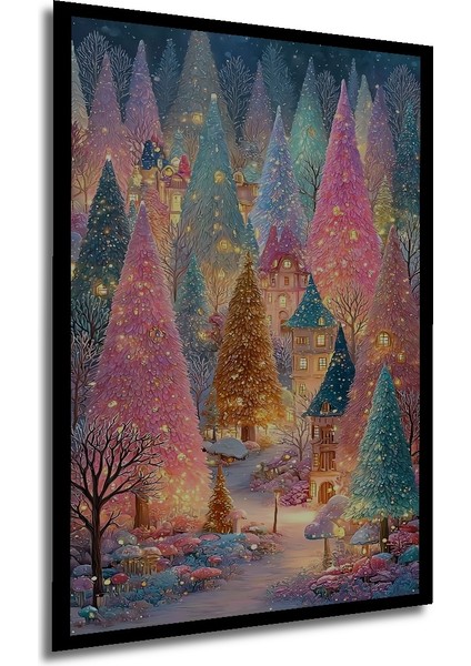 Renkli Orman Yağlı Boya Görünümlü Ahşap Dekoratif Tablo Dikdörtgen Tablo