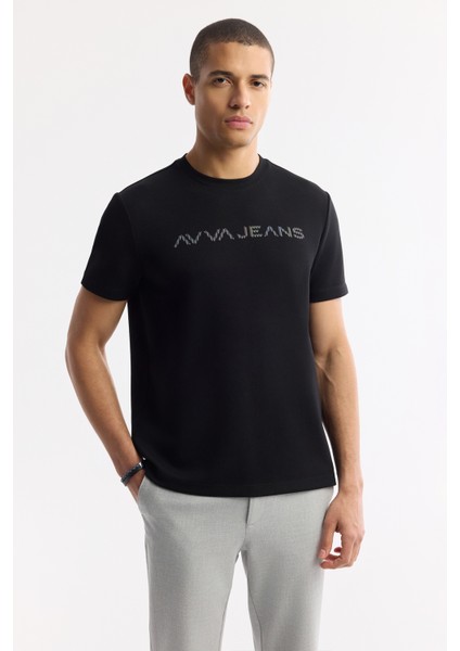 Erkek Siyah Bisiklet Yaka Reflektörlü Bi-Stretch İnterlok Regular Fit T-Shirt A51Y1037