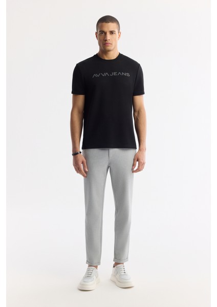 Erkek Siyah Bisiklet Yaka Reflektörlü Bi-Stretch İnterlok Regular Fit T-Shirt A51Y1037