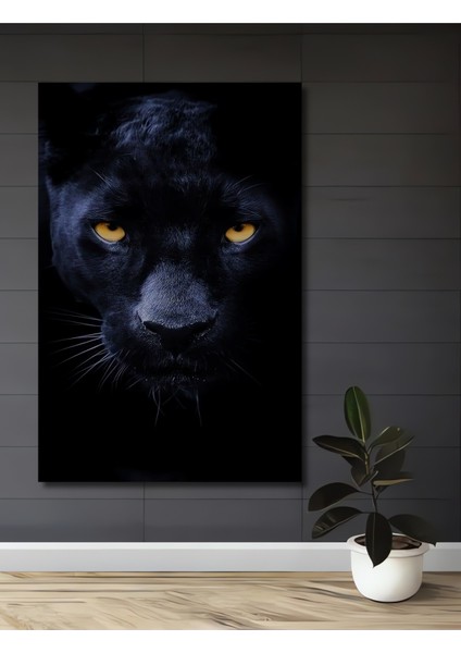 Kara Panter Yağlı Boya Görünümlü Ahşap Dekoratif Tablo Dikdörtgen Tablo