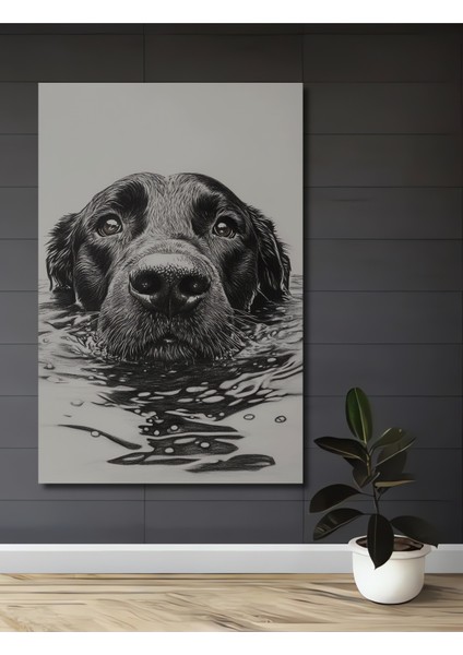 Kara Kalem Görünümlü Siyah Labrador Köpek Sanat Ahşap Dekoratif Tablo Dikdörtgen Tablo