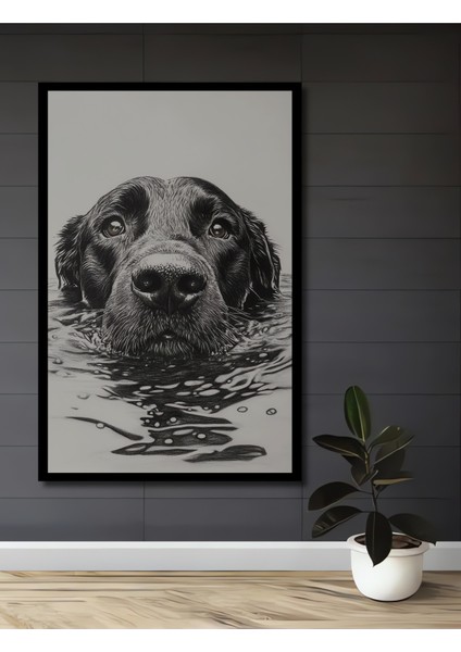 Kara Kalem Görünümlü Siyah Labrador Köpek Sanat Ahşap Dekoratif Tablo Dikdörtgen Tablo fiyatları