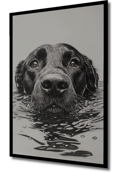 Kara Kalem Görünümlü Siyah Labrador Köpek Sanat Ahşap Dekoratif Tablo Dikdörtgen Tablo indirimleri
