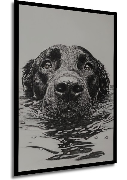 Kara Kalem Görünümlü Siyah Labrador Köpek Sanat Ahşap Dekoratif Tablo Dikdörtgen Tablo
