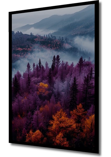 Mor Orman Manzarası Yağlı Boya Görünümlü Ahşap Dekoratif Tablo Dikdörtgen Tablo indirimleri