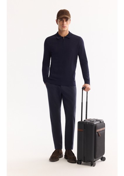 Erkek Lacivert Polo Yaka Fermuarlı Rayon Tüylenmeyen Dokulu Triko Regular Fit Kazak A52Y5019