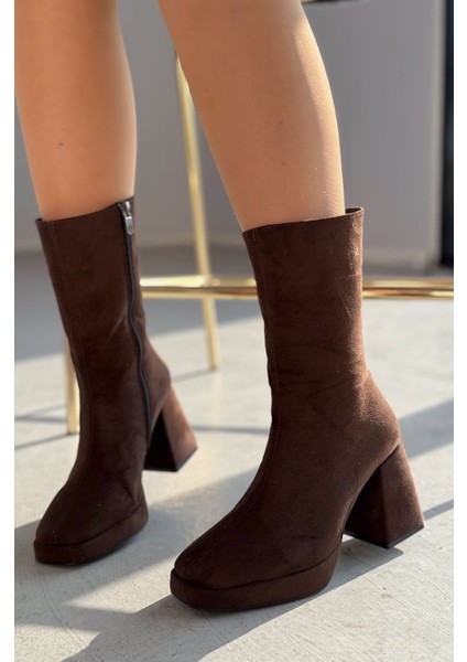 Polinca Süet Platform Topuklu Acı Kahve Kadın Bot fiyatları