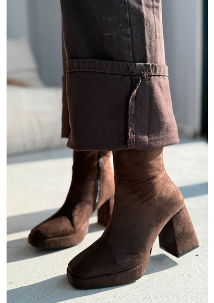 Polinca Süet Platform Topuklu Acı Kahve Kadın Bot modelleri