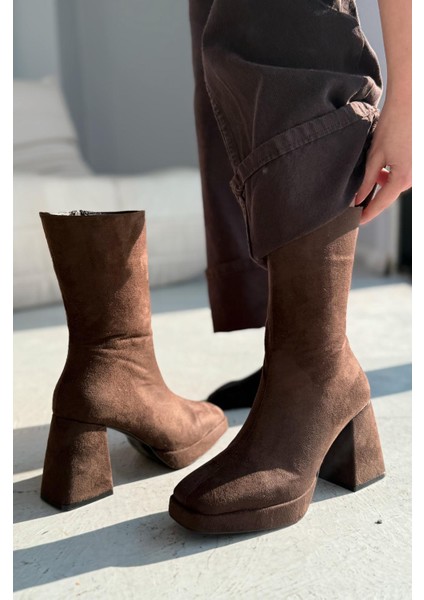 Polinca Süet Platform Topuklu Acı Kahve Kadın Bot fırsatları