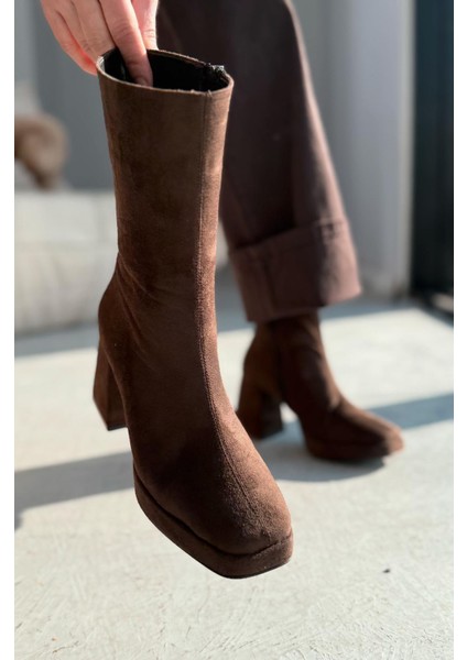 Polinca Süet Platform Topuklu Acı Kahve Kadın Bot indirimleri