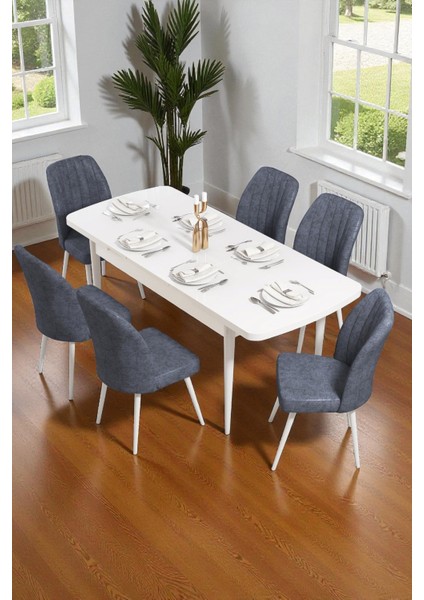 Bara Beyaz 80X132 Açılabilir Sunta Masa Yemek Odası Takımı, Mutfak Takımı 6 Adet Sandalye fiyatları