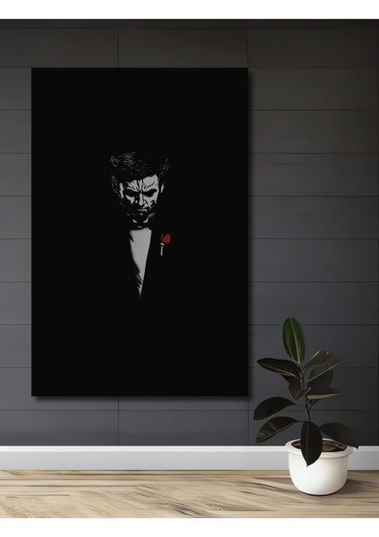 Kara Kalem Görünümlü Wolverine Baba Ahşap Dekoratif Tablo Dikdörtgen Tablo