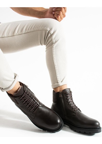 Erkek Kahverengi Hakiki Deri-Boğaz Detaylı Kışlık Bot fiyatları