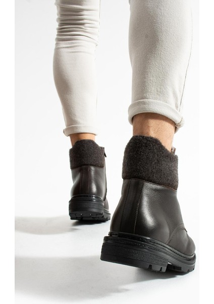 Erkek Kahverengi Hakiki Deri-Boğaz Detaylı Kışlık Bot modelleri