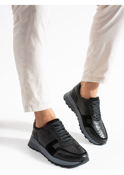 Erkek Siyah Günlük Hakiki Deri/süet Ayakkabı