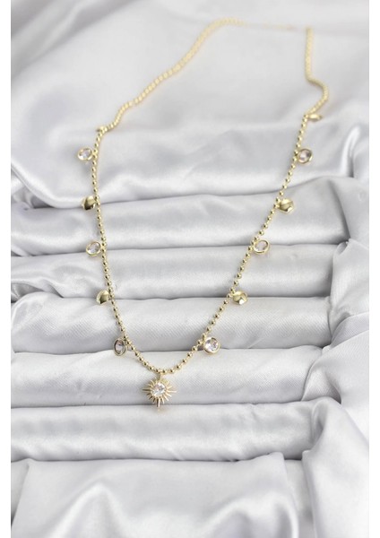 Zirkon Taşlı Kutup Yıldızı Model Pirinç Gold Renk Kadın Kolye - TJ-BKO10648 fiyatları