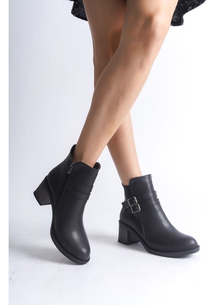 Noemı Tokalı Fermuarlı Ortopedik Taban Suya ve Soğuğa Dayanıklı Topuklu Cilt Kadın Bot St Siyah fırsatları