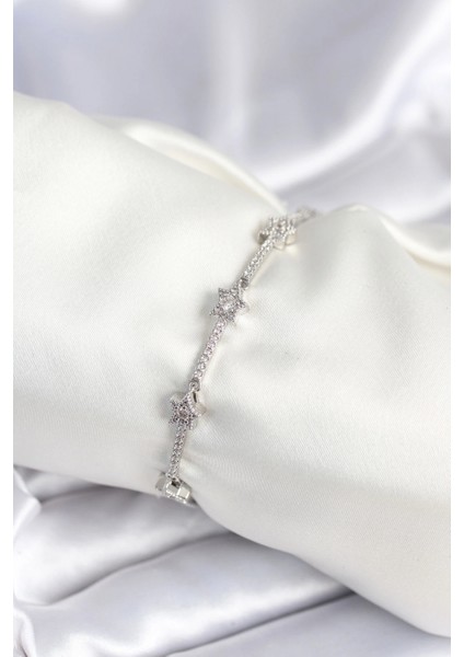 Pirinç Gümüş Renk Halley Yıldız Model Kadın Bileklik - TJ-BB7983