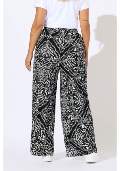Büyük Beden Beli Lastikli Cepli Geniş Paça Baskılı Pantolon 310292 fırsatları