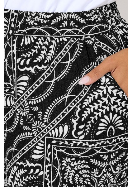 Büyük Beden Beli Lastikli Cepli Geniş Paça Baskılı Pantolon 310292 indirimleri