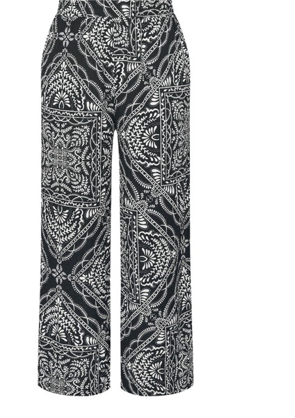 Büyük Beden Beli Lastikli Cepli Geniş Paça Baskılı Pantolon 310292