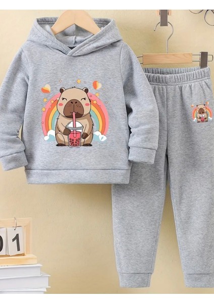 Punıx Kıds Özel Seri Kapüşonlu Gökküşağı Smoothıe Zamanı Baskılı Kız Çocuk Kışlık Eşofman Takımı