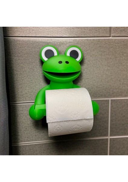 Kurbağa Şekilli Tuvalet Kağıdı Tutucu – Dekoratif 3D Baskı Banyo Aksesuarı – Sevimli Tasarım