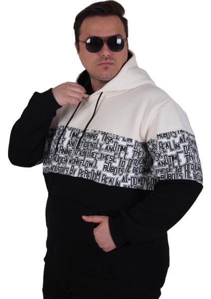 Mocgrande Büyük Beden Kapüşonlu 3ip Sweat Transforming 25713 Bej fiyatları