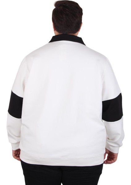 Mocgrande Büyük Beden Polo Yaka Fermuarlı Sweat Double Face 25709 Bej modelleri