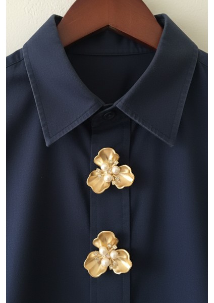 Gold 3 Yapraklı Inci Kristal Detaylı Düğme Broş, Klips, Toka modelleri