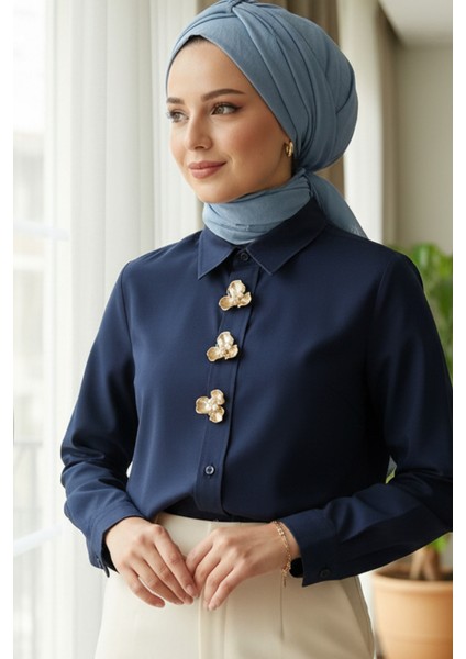 Gold 3 Yapraklı Inci Kristal Detaylı Düğme Broş, Klips, Toka fırsatları