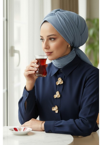 Gold 3 Yapraklı Inci Kristal Detaylı Düğme Broş, Klips, Toka indirimleri