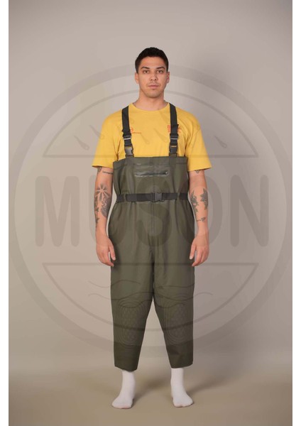 Su Geçirmez Çizmesiz Balıkçı Tulumu Diz Pedli Cepli Ayarlanabilir Askılı Dayanıklı Tulum