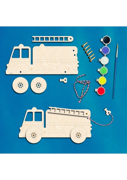 Itfaiye Ahşap Boyama Etkinlik Seti + Eğitici Çocuk Aktivite + Fırça + Akrilik Boya Kreş Okul Öncesi fiyatları