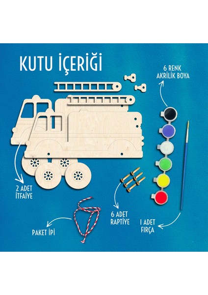 Itfaiye Ahşap Boyama Etkinlik Seti + Eğitici Çocuk Aktivite + Fırça + Akrilik Boya Kreş Okul Öncesi modelleri