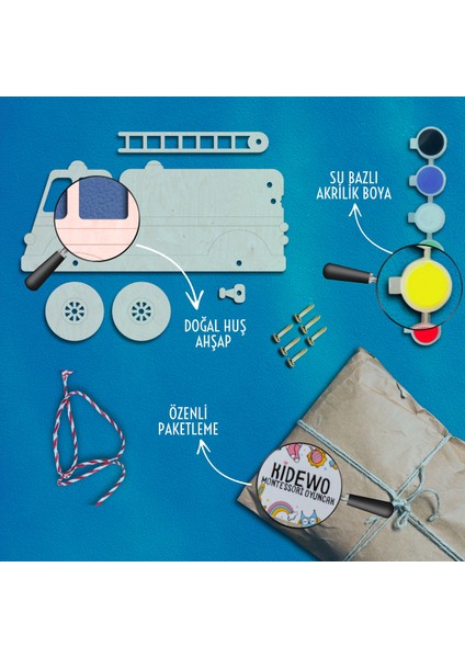 Itfaiye Ahşap Boyama Etkinlik Seti + Eğitici Çocuk Aktivite + Fırça + Akrilik Boya Kreş Okul Öncesi fırsatları