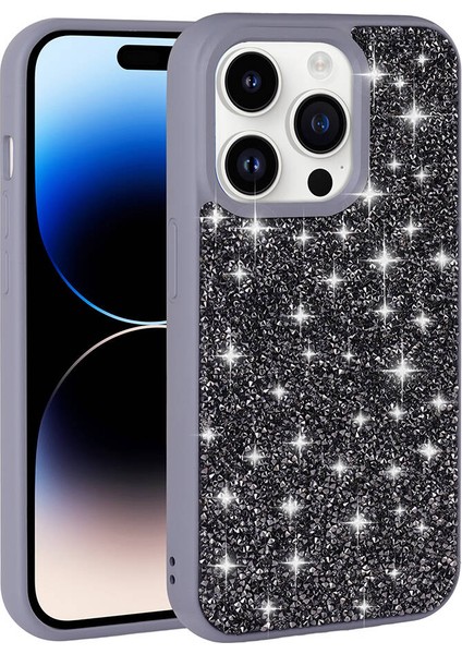 Spia Apple iPhone 14 Pro Kılıf Parlak Taşlı Tasarım Spıa Pırlanta Kapak-Gri indirimleri