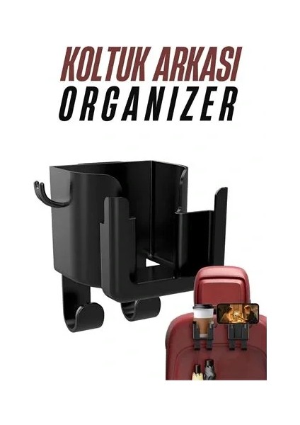 Araç Koltuk Arkası Organizer Bardak Telefon Tutucu