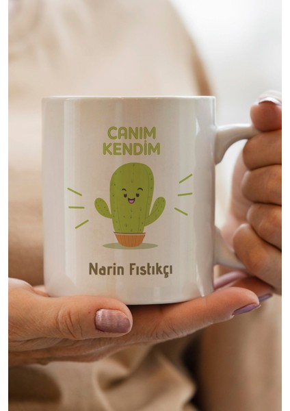 Yılbaşı Hediyesi Kişiye Özel Kaktüs Canım Kendim Baskılı Kupa Bardak