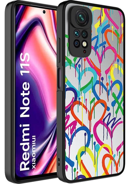 Spia Xiaomi Redmi Note 11S Global Kılıf Aynalı Desenli Kamera Korumalı Parlak Spıa Mirror Kapak-Kalp