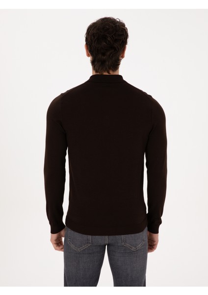 Erkek Kahverengi Regular Fit Yün Karışımlı Polo Yaka Basic Triko Kazak 50318855-VR029 indirimleri